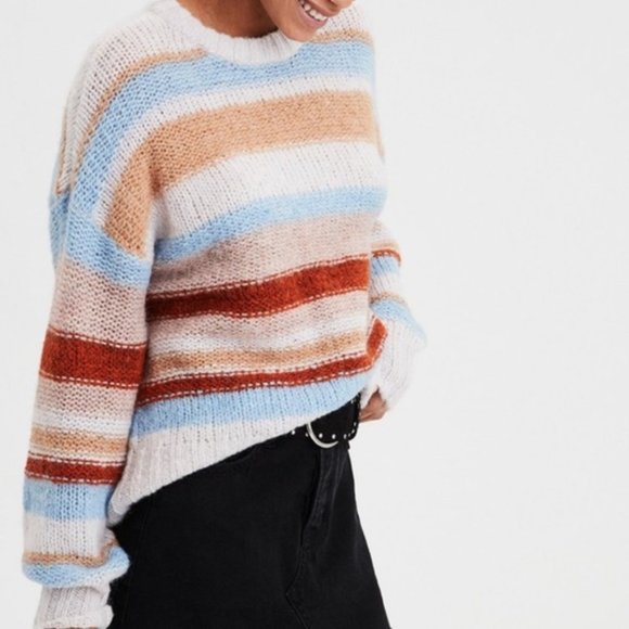 American Eagle Outfitters Sweaters - American Eagle | Striped Fuzzy Knit Sweater Size S
